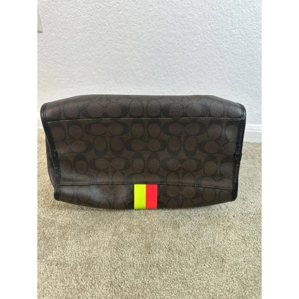 Coach Signature Double Stripe Bennett Heritage Satchel Mahogany Purse - Picture 3 of 12